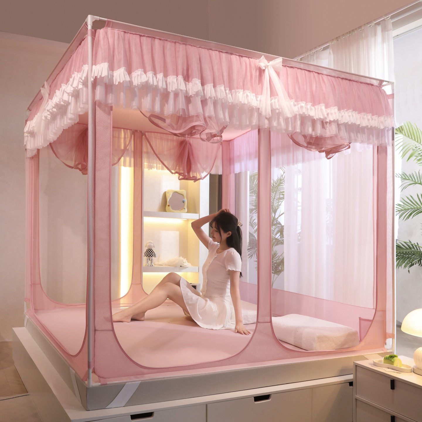 2025新款A类全底防摔五开门坐床式蚊帐家用卧室三开门1.8米床纹帐,淘宝优惠券,粉丝福利购,淘宝优惠卷