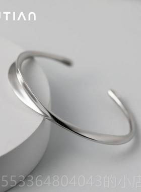 高档JUTIAN搭 众计感纯银手镯女 新款潮 小简约气设质百手环银饰