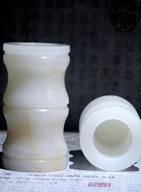 高档然筒玉石笔筒竹节摆件 公室客厅办书房小花瓶家居装天饰送礼