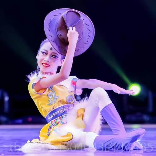 高档儿童牧民新歌心舞蹈歌服民族舞剧目帽子道幼具儿藏族服舞蹈演 - 图1