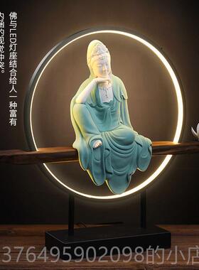 新款东方泥 陶瓷在观音像摆件 家居禅意客佛土厅办自公室茶室中式