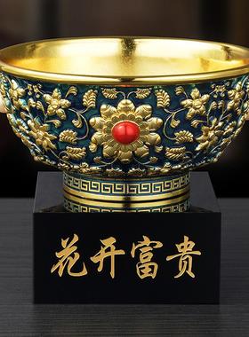 掐丝珐琅金碗礼盒装龙凤呈祥鸿运当头花开富贵金碗金属摆件