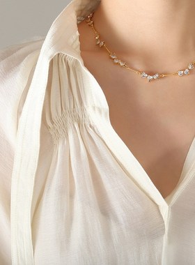 日韩小众简约心形锆石拼接设计感个性项链项链女锁骨链 金女 P013