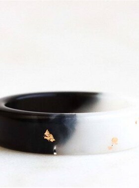 双面树脂戒指 - 带金/银/铜片的黑白戒指