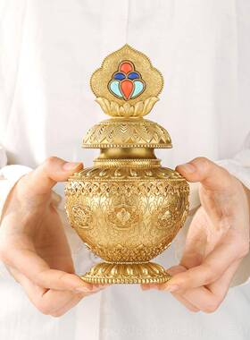 新款家居宝瓶铜制八吉祥装饰用品用办公桌面花莲摩家尼宝净水瓶摆