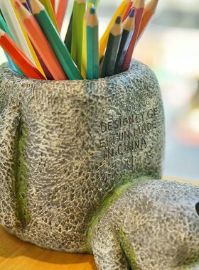 创意复活岛摩艾石人像moai可爱笔筒个性文具收纳盒桌面摆件盆栽盒