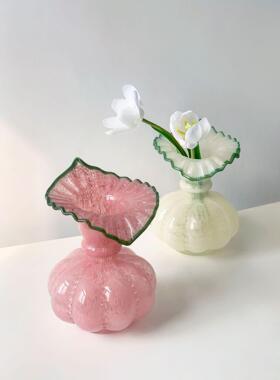 欣可家居中古芬顿风南瓜手工琉璃花瓶法式复古鲜花器桌面摆件
