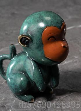 新款朱仁装铜金猴报喜创意铜猴摆件萌宠家居饰品工艺品办公雕炳桌