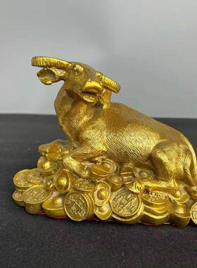 全铜金钱牛生肖牛卧客卧牛厅家风TM619681水装饰招财居炒股牛摆设