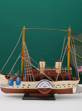 工业风复古船模型摆件仿古式办室桌面软装饰品公艺品工TB550688摆