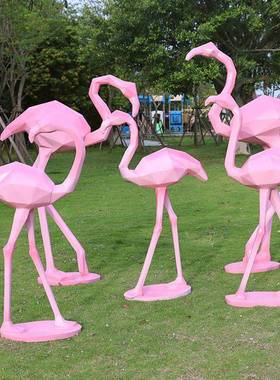 大型庭几何外块面火鸟摆件GQI户玻璃钢切面鸟烈雕塑公园林景观草