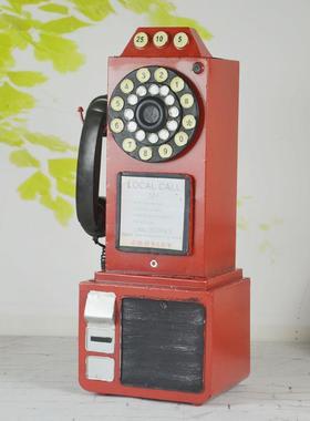 款复古英伦电话机模ys016新型摆件家居软装饰品设电摆话亭艺铁道