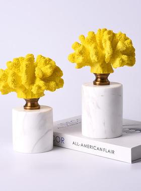 大理石水晶蓝白色珊瑚摆件现代样板房间工艺品客厅家居酒柜装饰品