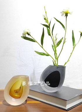 轻奢现代斜口磨砂玻璃花瓶桌面装饰家居样板间餐厅茶几台面摆件