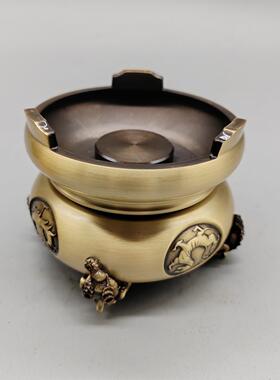 仿古做旧铜摆件铜旋转烟灰缸创意摆件四方来财烟灰缸古玩收藏
