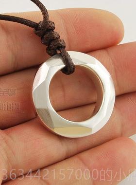高档原创实心几何安圆环饰项链平扣坠足银挂坠情吊侣品带证书刻字