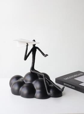 代现艺术象人物纸小雕塑飞机电视柜放柜直开抽播间办B0761公室装