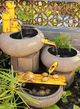 户外假山流水喷泉鱼缸摆件水景阳台庭院花园布置装饰造景景观鱼池