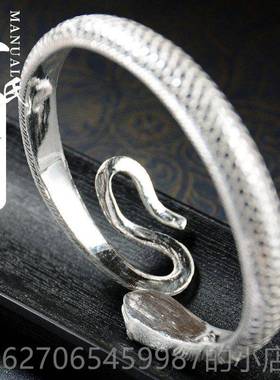 正品寸坊云南大理手工制覆古做旧立体浮银雕灵蛇手镯.匠作心