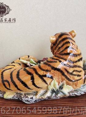 高档包邮破损纯手陶瓷绘老虎摆设件欧式家居摆个性生肖礼物包新家