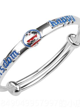 高档999足银通儿童卡子蓝胖手猫镯纯银机器宝宝银镯子生日礼物热