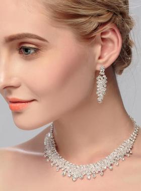 耳环新娘项链气质女新款头饰婚礼发饰二件套链欧式水钻婚庆饰品