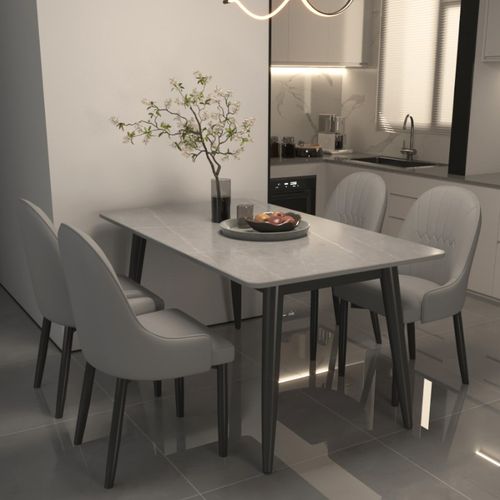 哑光岩板餐桌椅组合家用小户型加厚餐桌现代简约型轻奢长方形桌子 - 图1