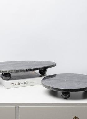 现tj#hsdfg简约黄代洞石托盘件洗手台茶几桌面收纳摆盘理石装饰大