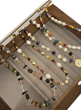 冷淡风彩色串珠天然石花朵珍珠项链女气质小众设计感个性百搭配饰