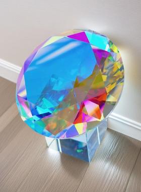 大号炫彩水晶玻璃钻石摆件七彩宝石玩具折射彩虹制造家居装饰8CM