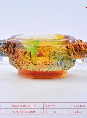 高档璃貔貅聚宝盆摆件琉办公室店开业送礼收纳桌面饭水晶玻物璃工