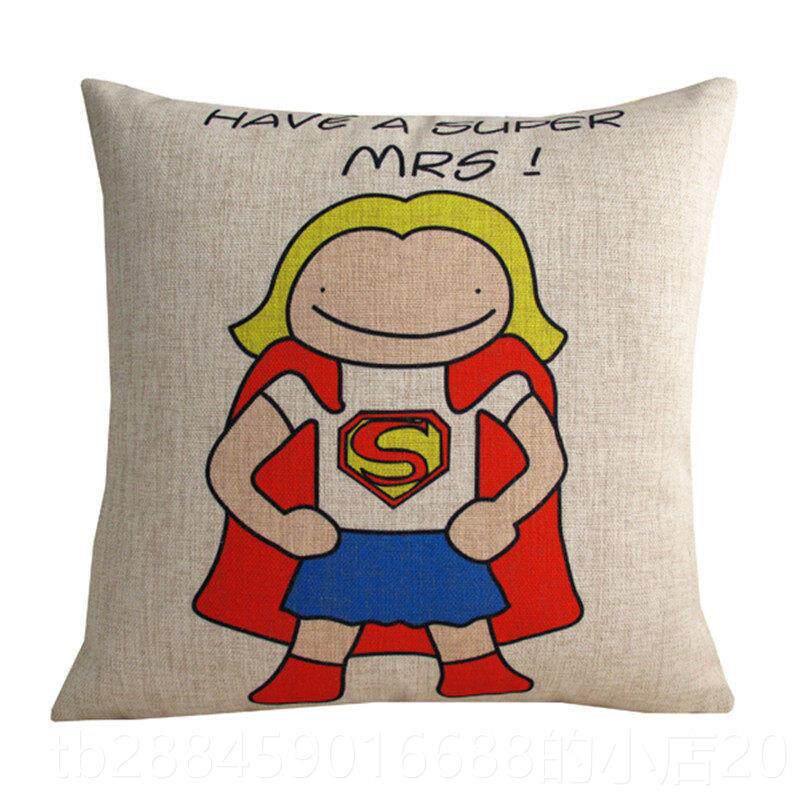 高档含S.uper Mr.Mrs卡通情物侣棉麻抱枕靠垫腰枕芯结婚礼汽车沙 - 图3