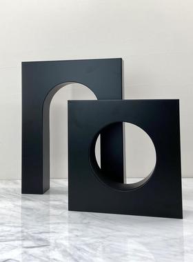 现代简品约黑色金属拱形件体几何立装摆饰书房样TFO板间软装饰品