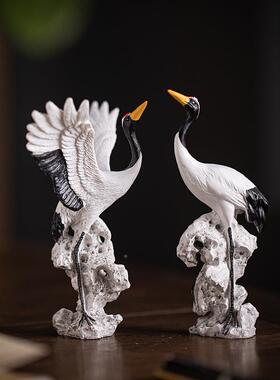 创意仙鹤送福摆件流水202338鹤山微景观假仿盆栽鱼缸造景真小白桌