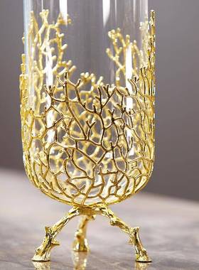 现代金属玻璃花瓶轻奢风格金色室内客厅餐桌玄关电视柜后插花摆件