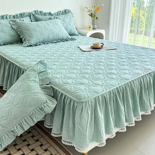 B0Z韩式1OO%全床棉笠裙边纯棉加厚床梦裙床罩三件套防滑YpJeHT36 - 图0