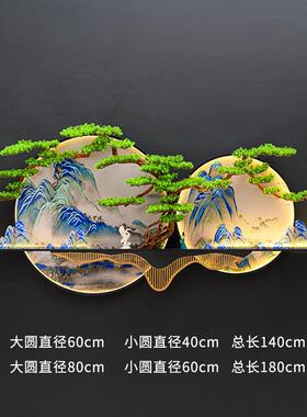 迎客松圆形玄关装饰画新中式灯画入户正对门挂画走廊过道山水壁画