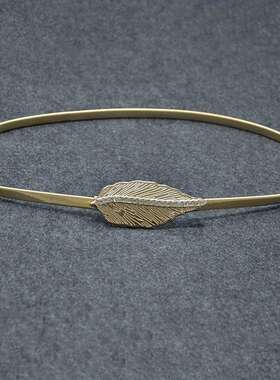 跨境女士金属弹簧腰链清爽百搭叶子水钻镶嵌装饰弹力腰链