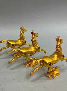 复古锌合金鎏金镶宝20250901石马踏飞燕市摆金属艺品文创工集古件