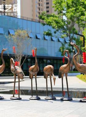 玻璃钢仿铜仙雕塑摆件楼部庭售院鹤园户XH3001外仿花真动物园林景
