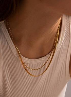 欧美跨境小众设计18K金不锈钢双层扭扭链条项链不褪色轻奢风饰品