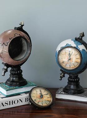 创意台式钟表座钟客厅卧室床头柜时钟地球坐钟摆件桌面小装饰品
