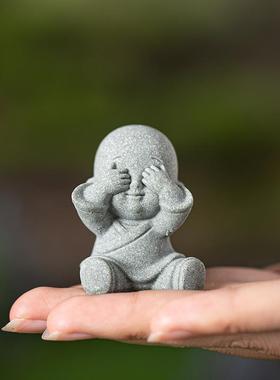 可爱四不小和尚景茶宠小jz202410摆中式小沙弥鱼缸造景盆件观栽微