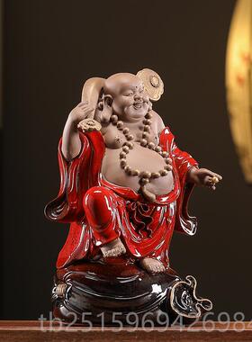 高档陶瓷如意弥佛像摆件招财大肚笑禅意用客厅玄勒关办佛公室装家