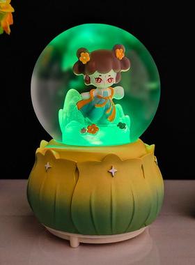 旋转飘雪ins少女心公主水晶球音乐盒工艺品儿童女孩礼品创意摆件