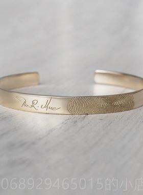 正品90制纯银手镯 私人定 指纹 刻 情侣男女时尚个性 字男9士简约