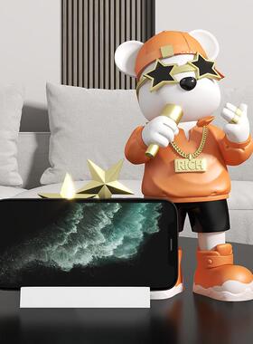 创意卡通暴力熊唱歌手机支架桌面摆件客厅电视柜办公室新房装饰品