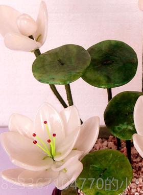 高档中式风格玉饰石白荷花摆仿真莲花盆景家装件客厅佛居堂供奉佛