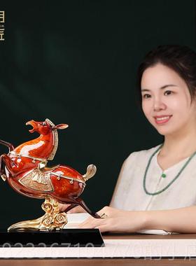 高档大明铜匠奔霄马到成摆件玄关装老饰品板公办室商功务开业乔迁