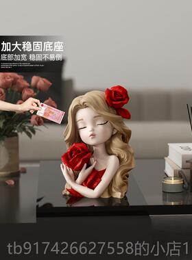 新款捧花女孩钱罐奶油风厅入户玄酒柜摆件儿童房装饰品生存客日关